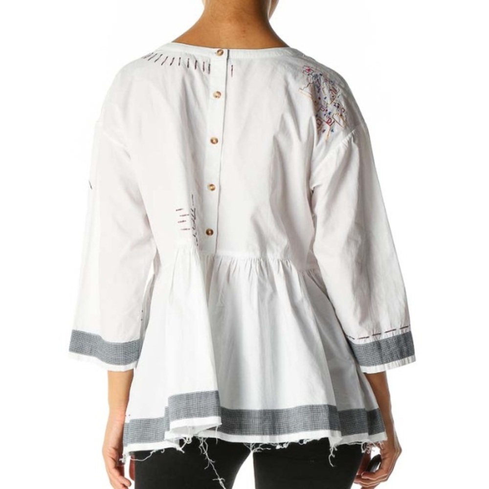 HOLDING HORSES White Embroidered Peasant Blouse with Gray Trim - Picture 2 of 16